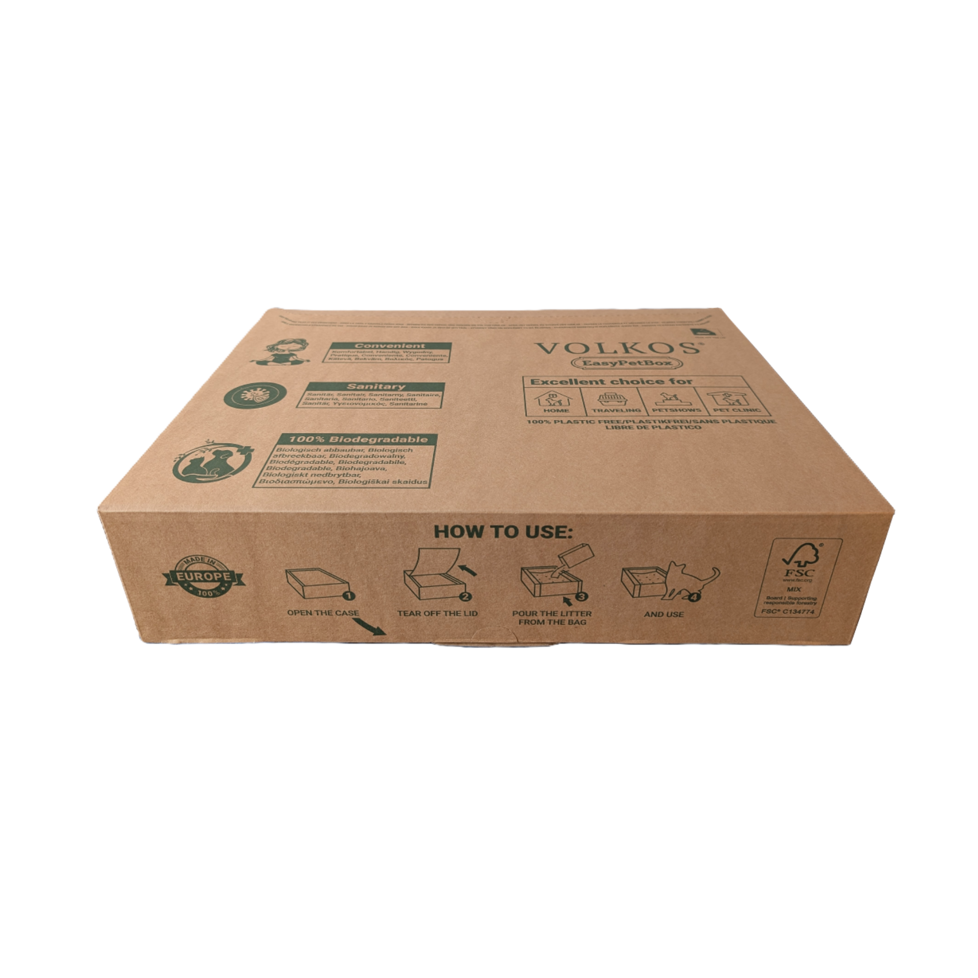 VOLKOS Plastic-free Essentials kit carton with how-to-use instructions