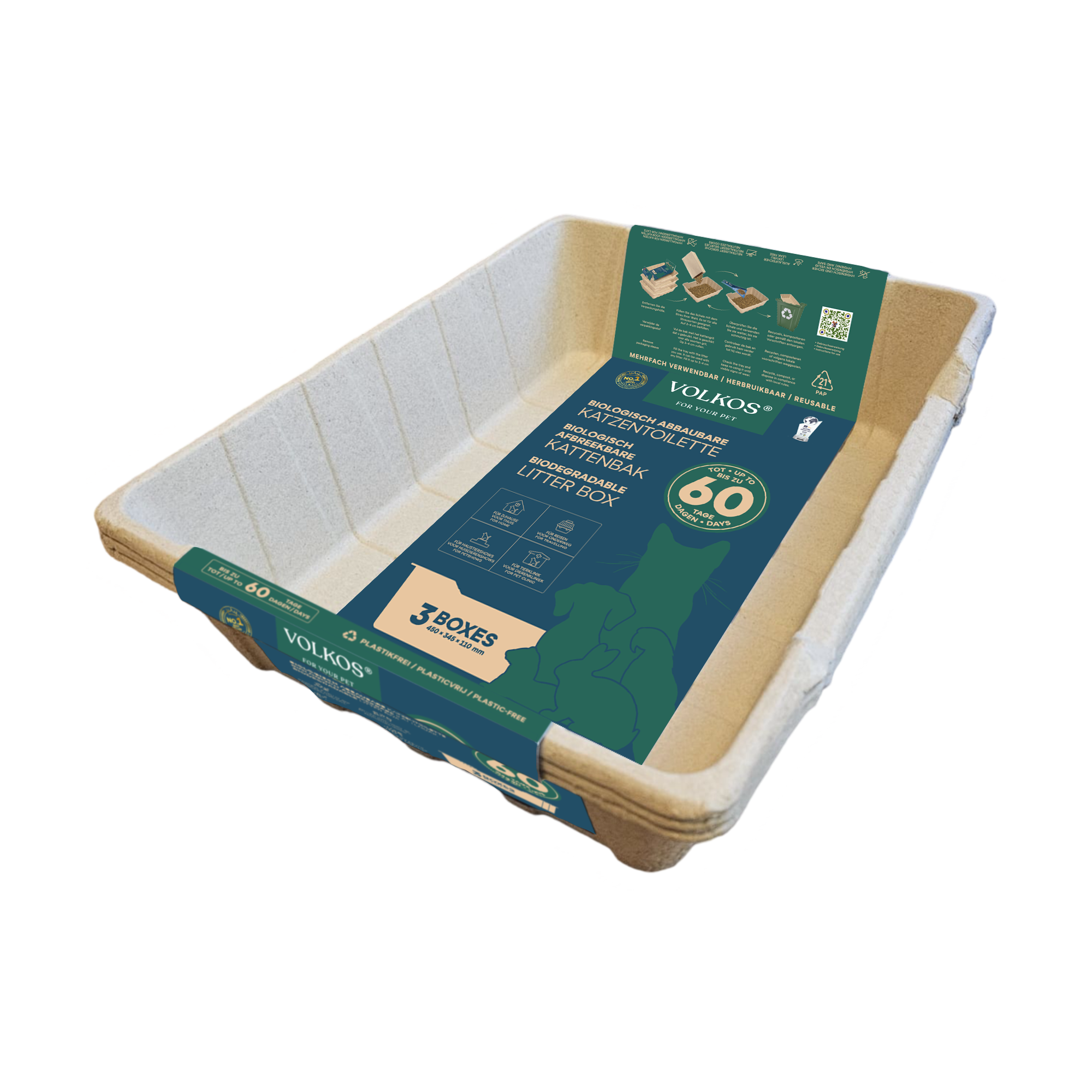 VOLKOS 3-pack litter tray set shown at an angle